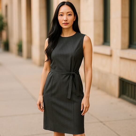 Dkny Dresses & Skirts - DKNY GRAY PINSTRIPE DRESS WITH BELT SIZE 12